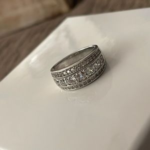 White Diamond Rhodium over Silver Cluster RING size 6